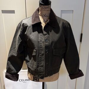 Classic Olive Utility Jacket with Brown Corduroy Trim